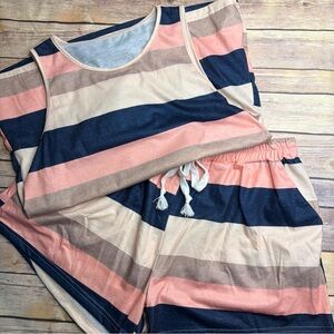 SHEIN Navy Pink Beige Striped Sleeveless Jumpsuit Romper